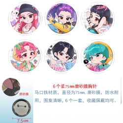 K-Pop Demon Hunters Anime Matte film brooch badge 75MM a set of 6