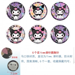 Kuromi Anime Matte film brooch badge 75MM a set of 6