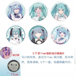 Hatsune Miku Anime Fine sand film brooch badge 75MM a set of 6