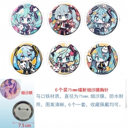 Hatsune Miku Anime Fine sand film brooch badge 75MM a set of 6