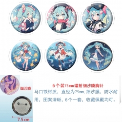 Hatsune Miku Anime Fine sand film brooch badge 75MM a set of 6