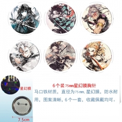Demon Slayer Kimets Anime Star Illusion Film Brooch Badge 75MM a set of 6
