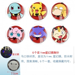 Pokemon Anime Star Illusion Film Brooch Badge 75MM a set of 6