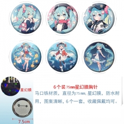 Hatsune Miku Anime Star Illusion Film Brooch Badge 75MM a set of 6