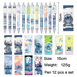 Lilo & Stitch Anime peripheral student color picture ballpoint pen neutral pen 15cm a set of 12