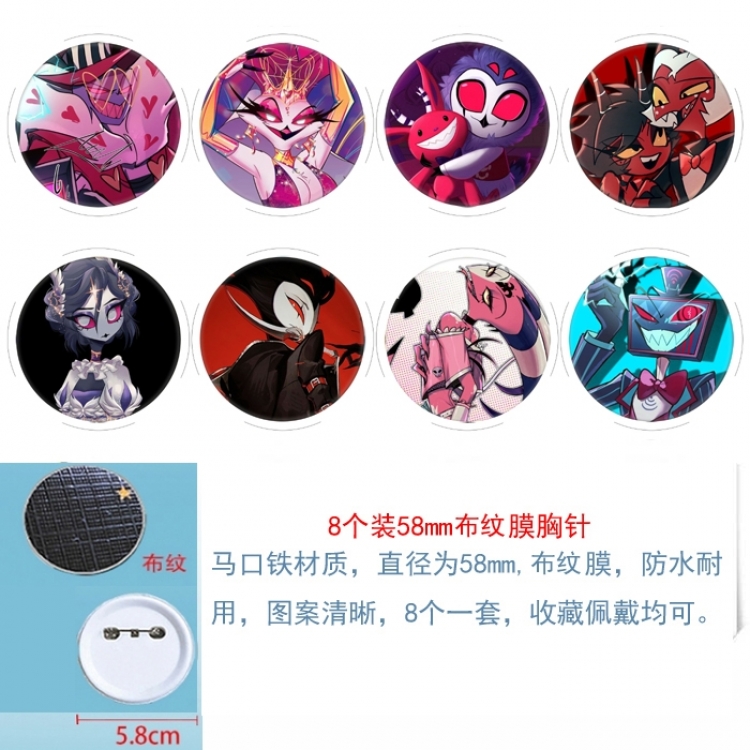 Hazbin Hotel Anime Round cloth film brooch badge 58MM a set of 8