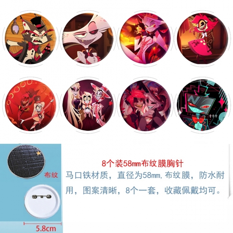 Hazbin Hotel Anime Round cloth film brooch badge 58MM a set of 8
