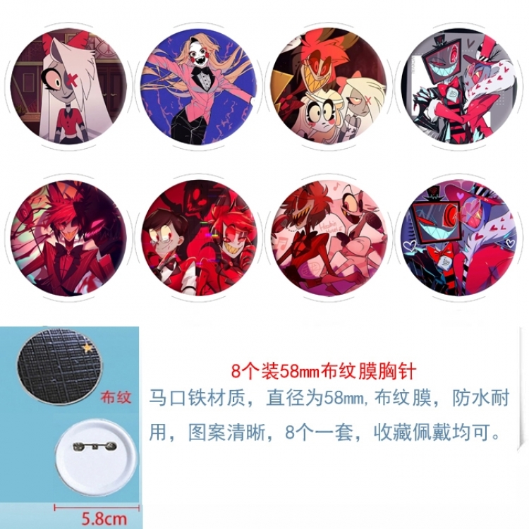 Hazbin Hotel Anime Round cloth film brooch badge 58MM a set of 8