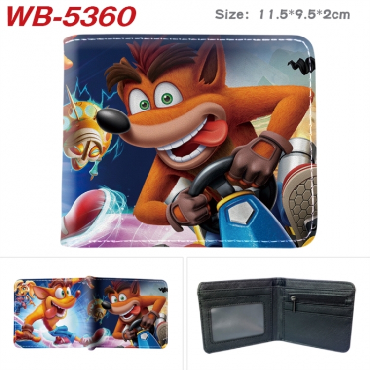 Crash Bandicoot Animation color PU leather half fold wallet 11.5X9X2CM