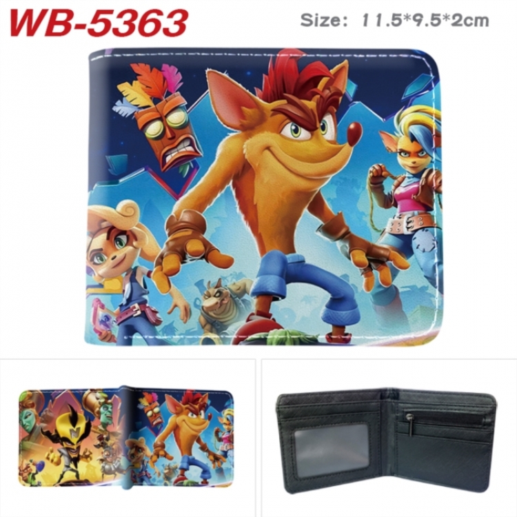 Crash Bandicoot Animation color PU leather half fold wallet 11.5X9X2CM