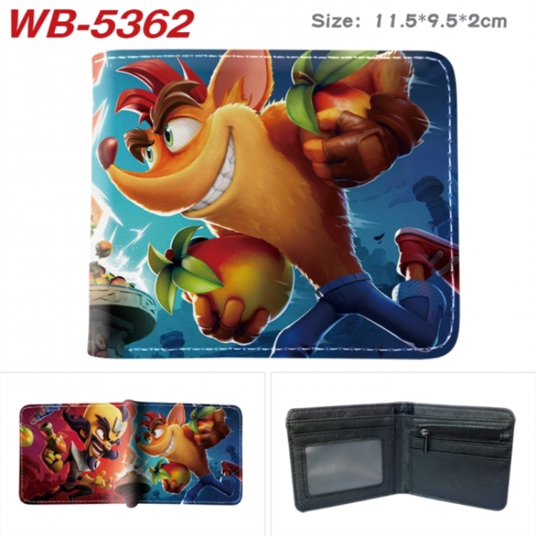 Crash Bandicoot Animation color PU leather half fold wallet 11.5X9X2CM