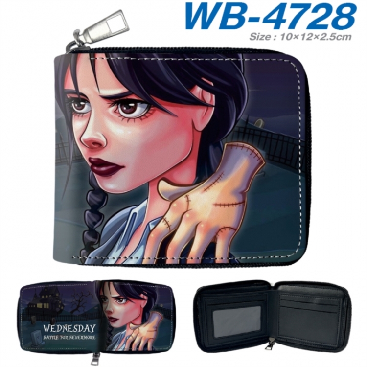 Wednesday Anime color short full zip folding wallet 10x12x2.5cm