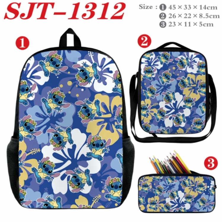 Lilo & Stitch Anime nylon canvas backpack pencil case crossbody bag three piece set 45x33x14cm
