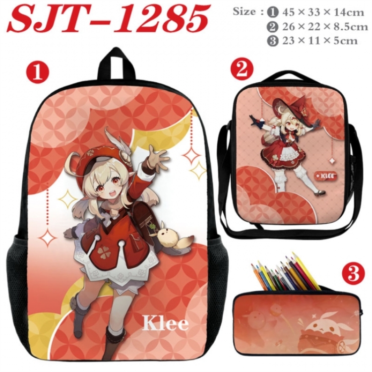 Genshin Impact Anime nylon canvas backpack pencil case crossbody bag three piece set 45x33x14cm