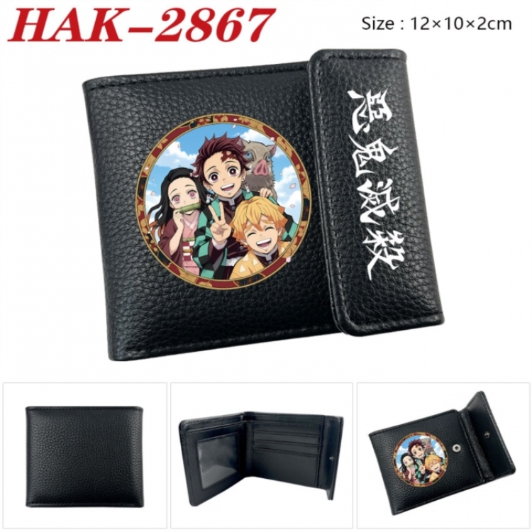 Demon Slayer Kimets Anime Litchi Pattern Hidden Buckle Half Fold Printed Wallet 12X10X2CM