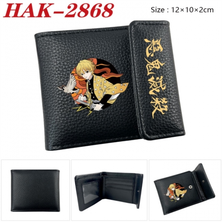 Demon Slayer Kimets Anime Litchi Pattern Hidden Buckle Half Fold Printed Wallet 12X10X2CM