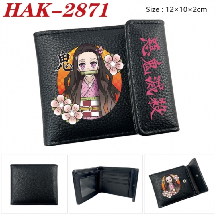 Demon Slayer Kimets Anime Litchi Pattern Hidden Buckle Half Fold Printed Wallet 12X10X2CM