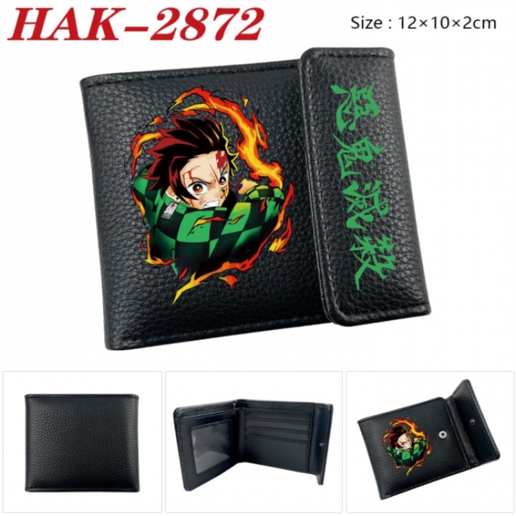 Demon Slayer Kimets Anime Litchi Pattern Hidden Buckle Half Fold Printed Wallet 12X10X2CM
