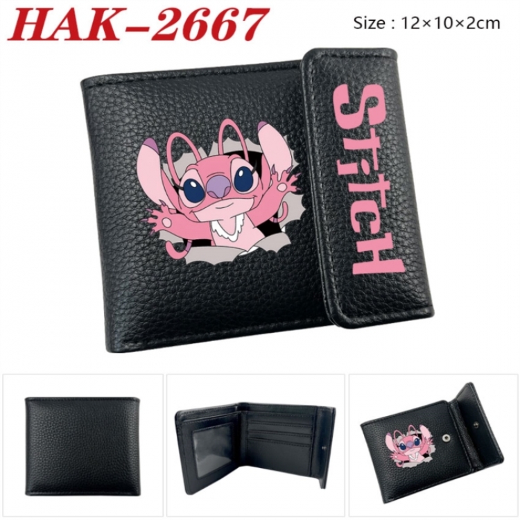 Lilo & Stitch Anime Litchi Pattern Hidden Buckle Half Fold Printed Wallet 12X10X2CM