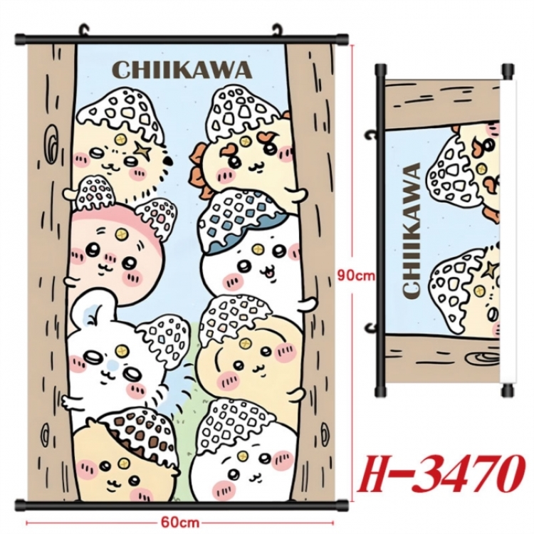 Chiikawa Anime Black Plastic Rod Canvas Painting Wall Scroll 60X90CM