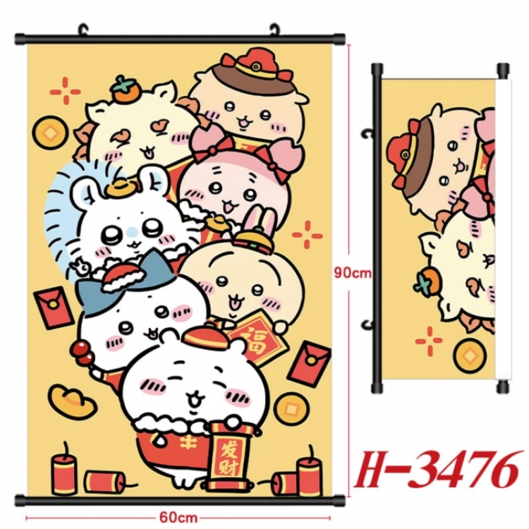 Chiikawa Anime Black Plastic Rod Canvas Painting Wall Scroll 60X90CM