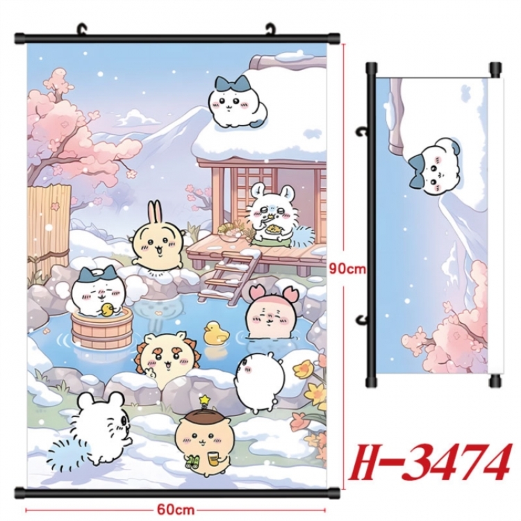 Chiikawa Anime Black Plastic Rod Canvas Painting Wall Scroll 60X90CM