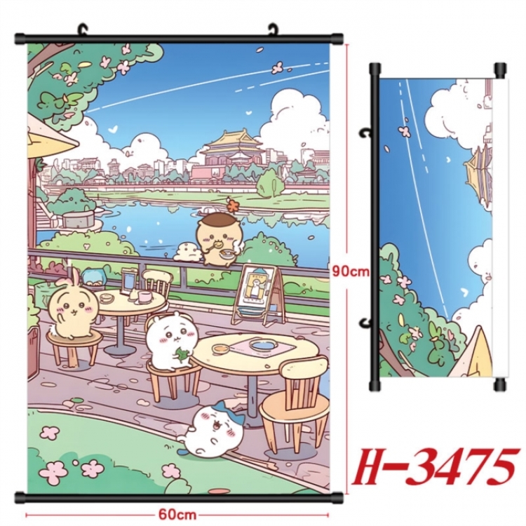 Chiikawa Anime Black Plastic Rod Canvas Painting Wall Scroll 60X90CM