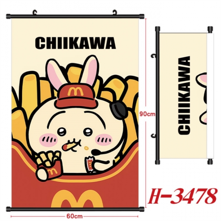 Chiikawa Anime Black Plastic Rod Canvas Painting Wall Scroll 60X90CM