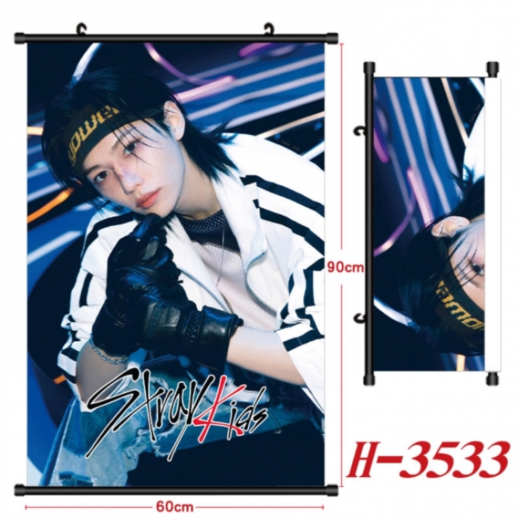 StrayKids Anime Black Plastic Rod Canvas Painting Wall Scroll 60X90CM