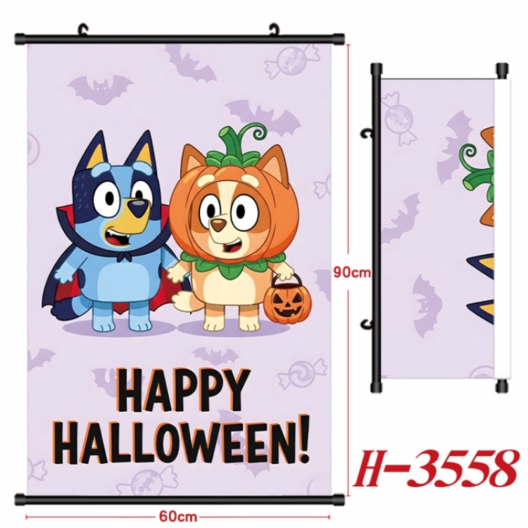 Bluey Anime Black Plastic Rod Canvas Painting Wall Scroll 60X90CM