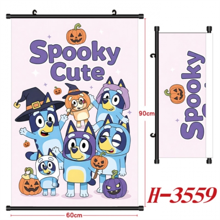 Bluey Anime Black Plastic Rod Canvas Painting Wall Scroll 60X90CM