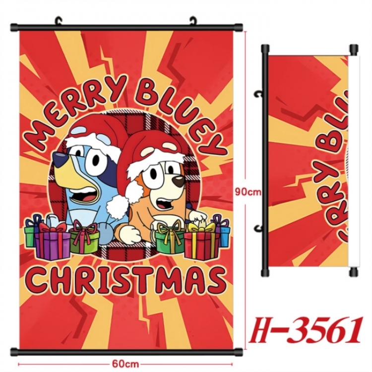 Bluey Anime Black Plastic Rod Canvas Painting Wall Scroll 60X90CM