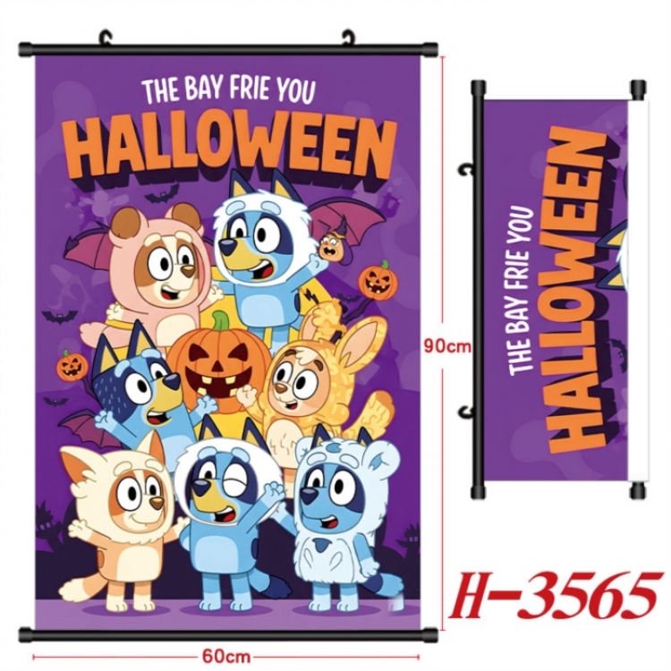 Bluey Anime Black Plastic Rod Canvas Painting Wall Scroll 60X90CM