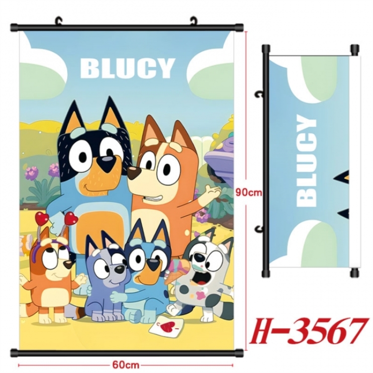 Bluey Anime Black Plastic Rod Canvas Painting Wall Scroll 60X90CM