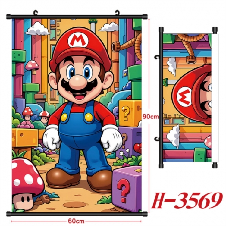Super Mario Anime Black Plastic Rod Canvas Painting Wall Scroll 60X90CM