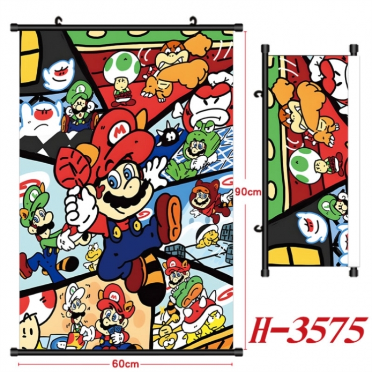 Super Mario Anime Black Plastic Rod Canvas Painting Wall Scroll 60X90CM