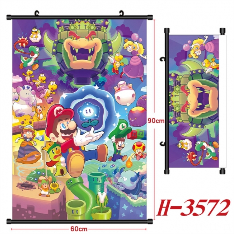 Super Mario Anime Black Plastic Rod Canvas Painting Wall Scroll 60X90CM