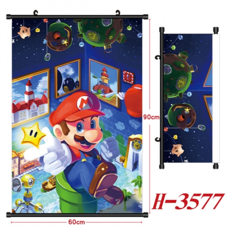 Super Mario Anime Black Plastic Rod Canvas Painting Wall Scroll 60X90CM