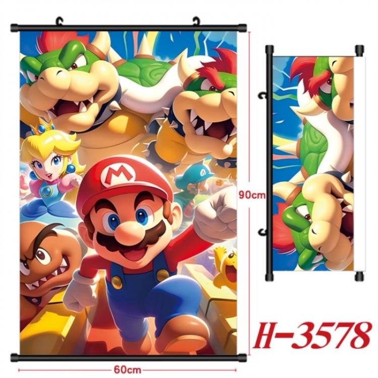 Super Mario Anime Black Plastic Rod Canvas Painting Wall Scroll 60X90CM