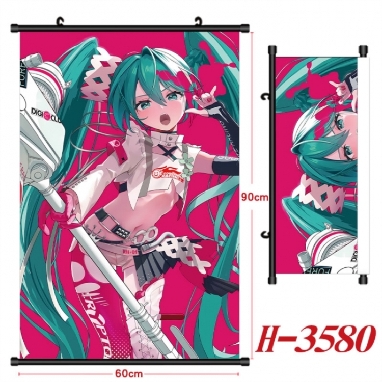 Hatsune Miku Anime Black Plastic Rod Canvas Painting Wall Scroll 60X90CM