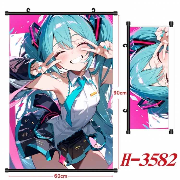 Hatsune Miku Anime Black Plastic Rod Canvas Painting Wall Scroll 60X90CM