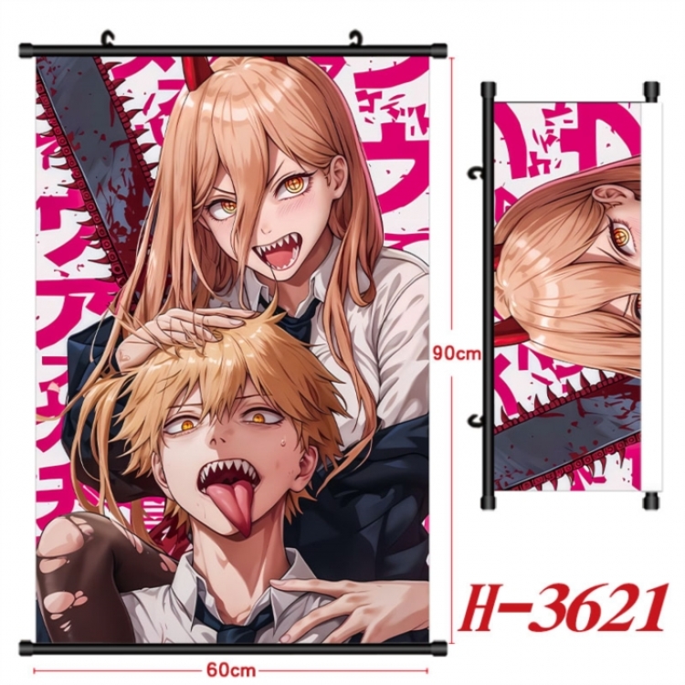 Chainsaw Man Anime Black Plastic Rod Canvas Painting Wall Scroll 60X90CM