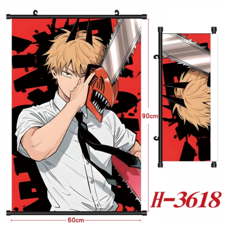 Chainsaw Man Anime Black Plastic Rod Canvas Painting Wall Scroll 60X90CM