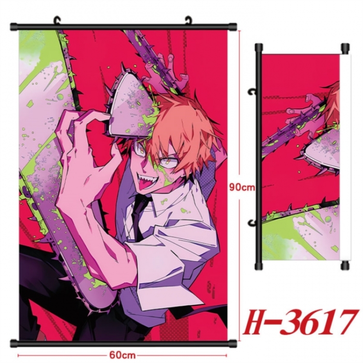 Chainsaw Man Anime Black Plastic Rod Canvas Painting Wall Scroll 60X90CM