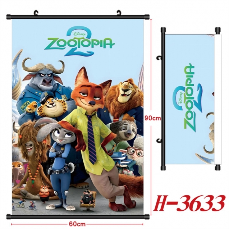 Zootopia Anime Black Plastic Rod Canvas Painting Wall Scroll 60X90CM