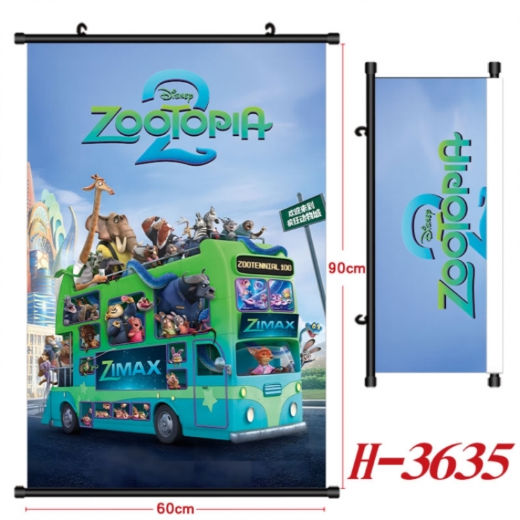Zootopia Anime Black Plastic Rod Canvas Painting Wall Scroll 60X90CM