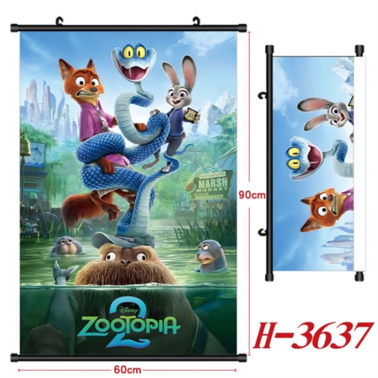 Zootopia Anime Black Plastic Rod Canvas Painting Wall Scroll 60X90CM