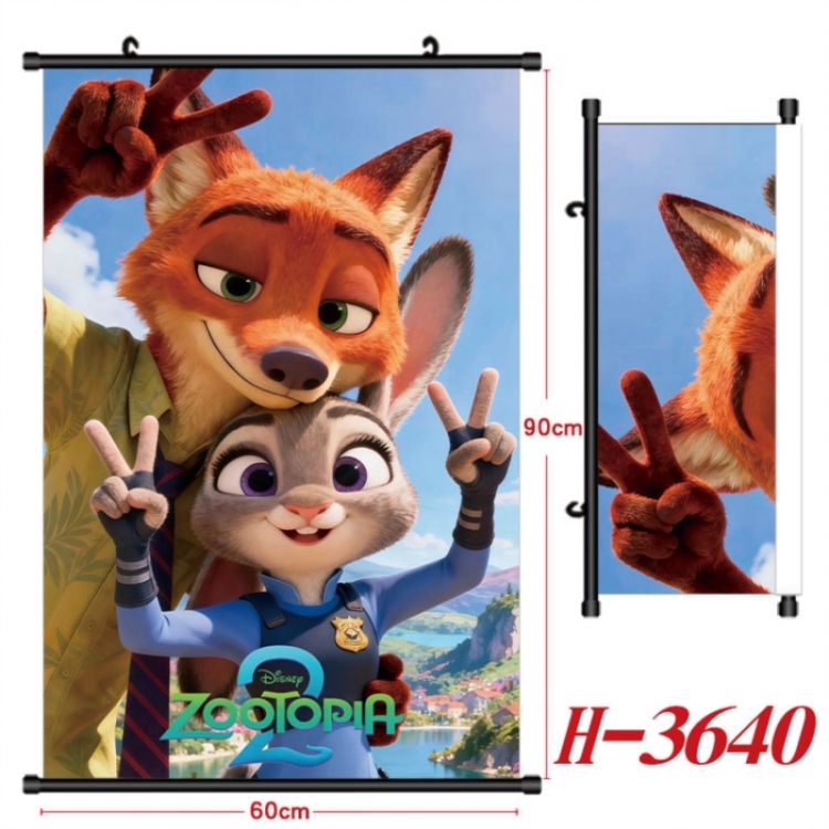 Zootopia Anime Black Plastic Rod Canvas Painting Wall Scroll 60X90CM