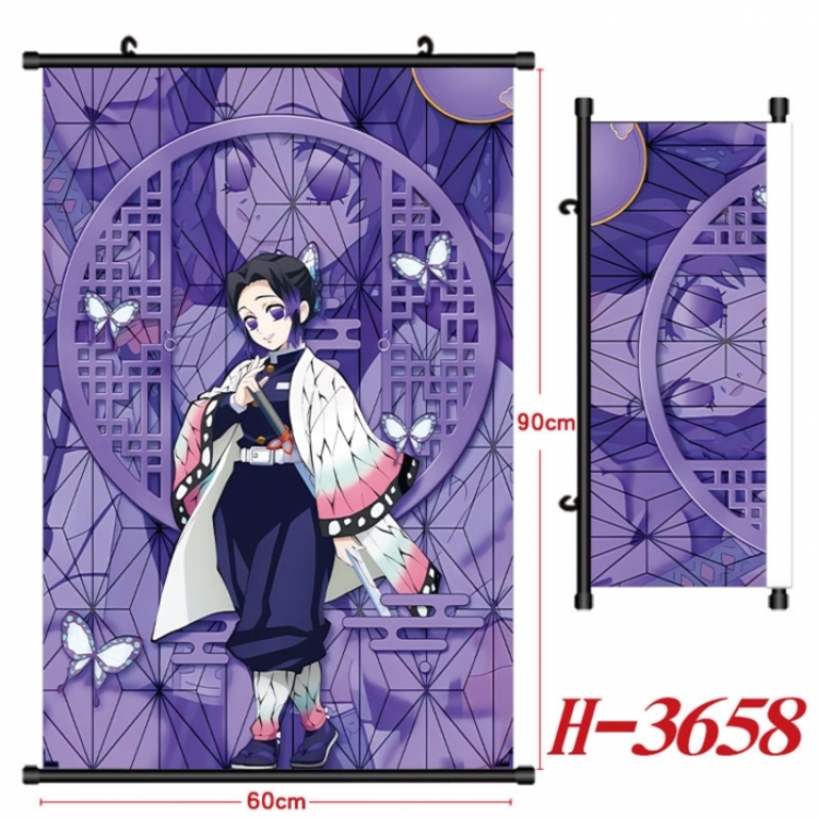 Demon Slayer Kimets Anime Black Plastic Rod Canvas Painting Wall Scroll 60X90CM