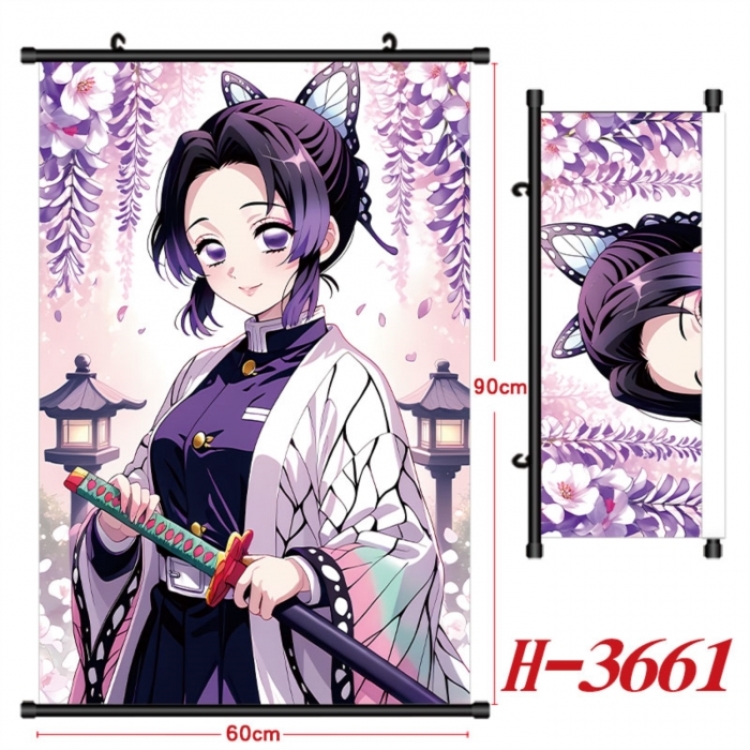 Demon Slayer Kimets Anime Black Plastic Rod Canvas Painting Wall Scroll 60X90CM